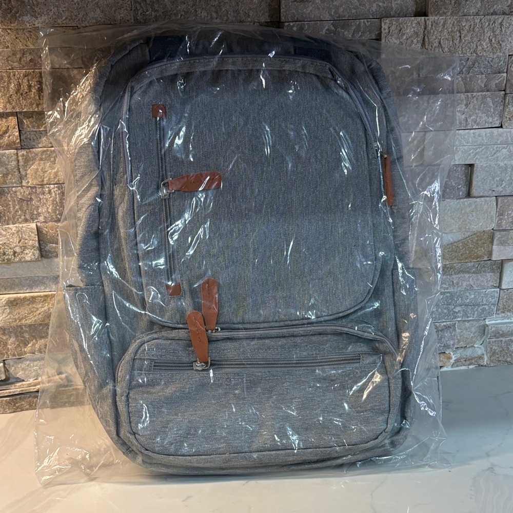 Men's Gray Backpack with Brown Accents